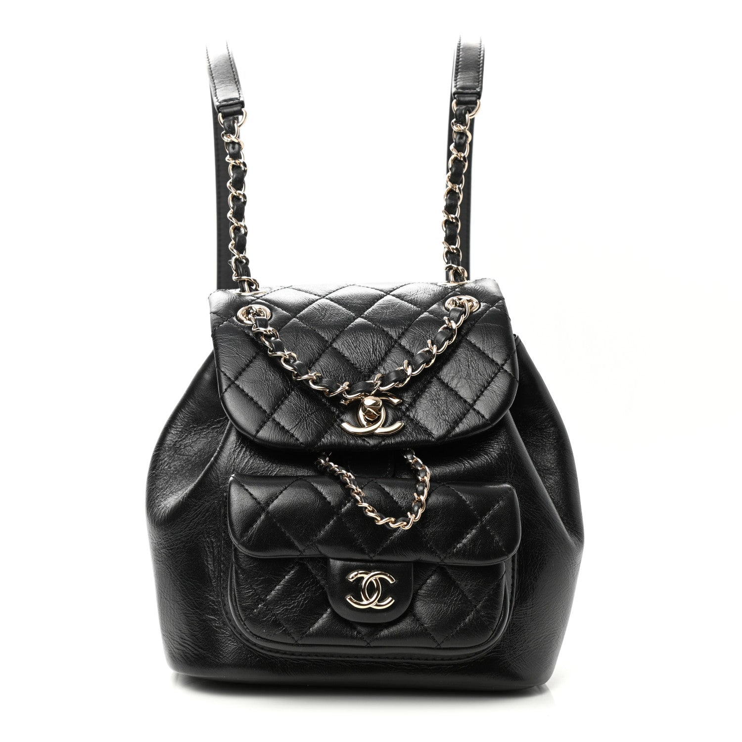 Chanel Glazed Aged Calfskin Quilted Small Duma Drawstring Backpack Black 1 of 11