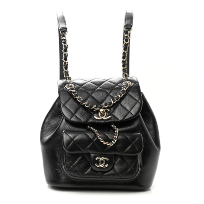 Chanel Glazed Aged Calfskin Quilted Small Duma Drawstring Backpack Black 1 of 11