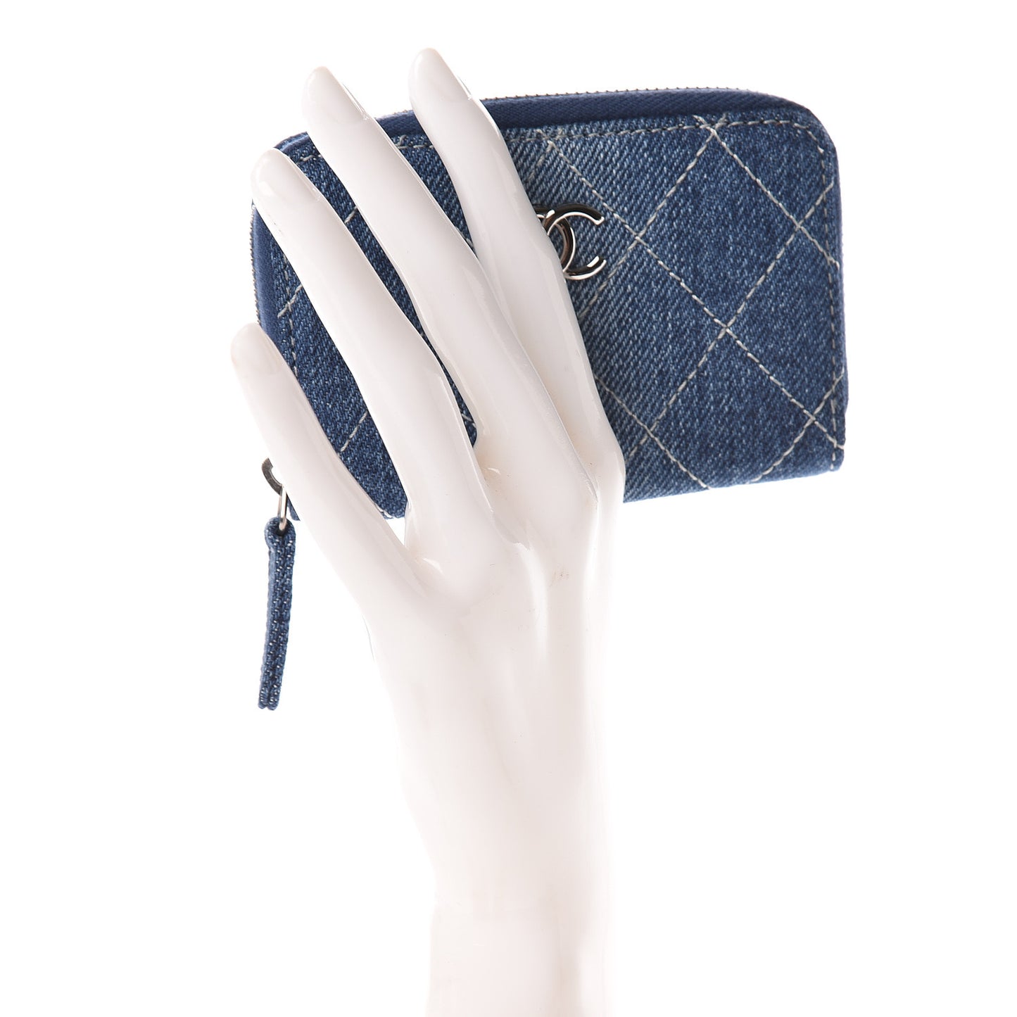 Denim Quilted Zip Coin Purse Blue