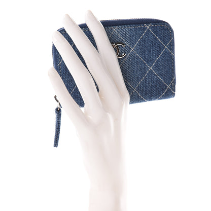 Chanel Denim Quilted Zip Coin Purse Blue 2 of 8