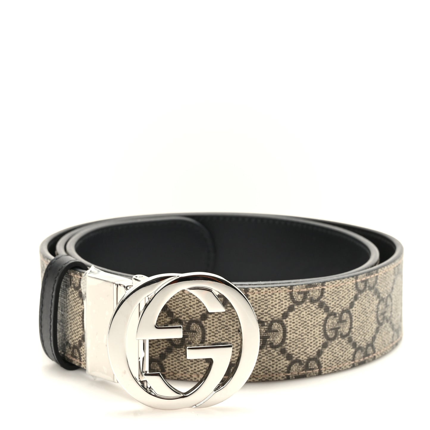 GG Supreme Monogram Selleria Calfskin Interlocking G Reversible 37mm Belt 90 36 Beige Ebony Black