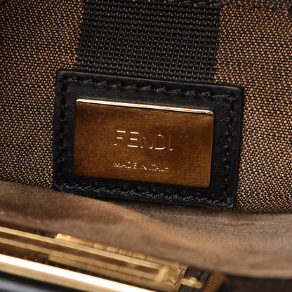 Fendi Vitello Morgan Fabric Jacquard Pequin Medium Peekaboo Iconic Satchel Black Tobacco 8 of 11