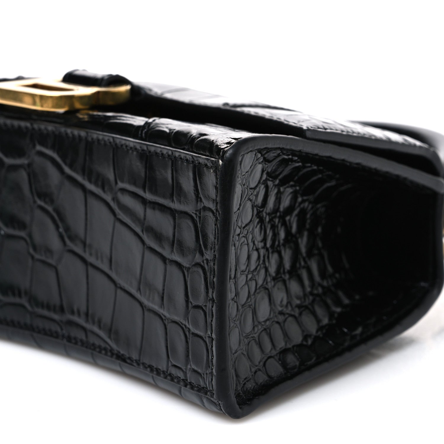 Balenciaga Shiny Calfskin Crocodile Embossed Hourglass Top Handle Bag XS Black 11 of 11
