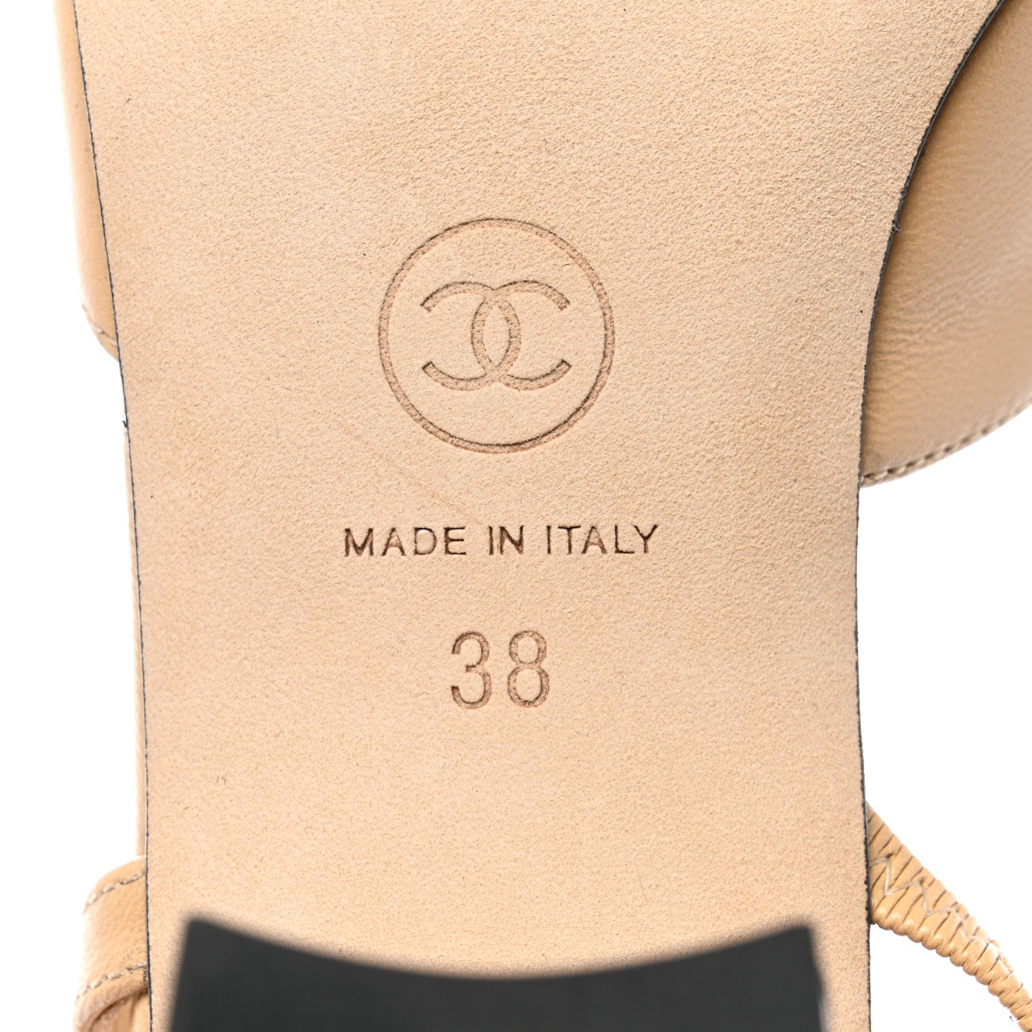 Chanel Goatskin Grosgrain Cap Toe CC Slingback Pumps 38 Beige Black 8 of 9