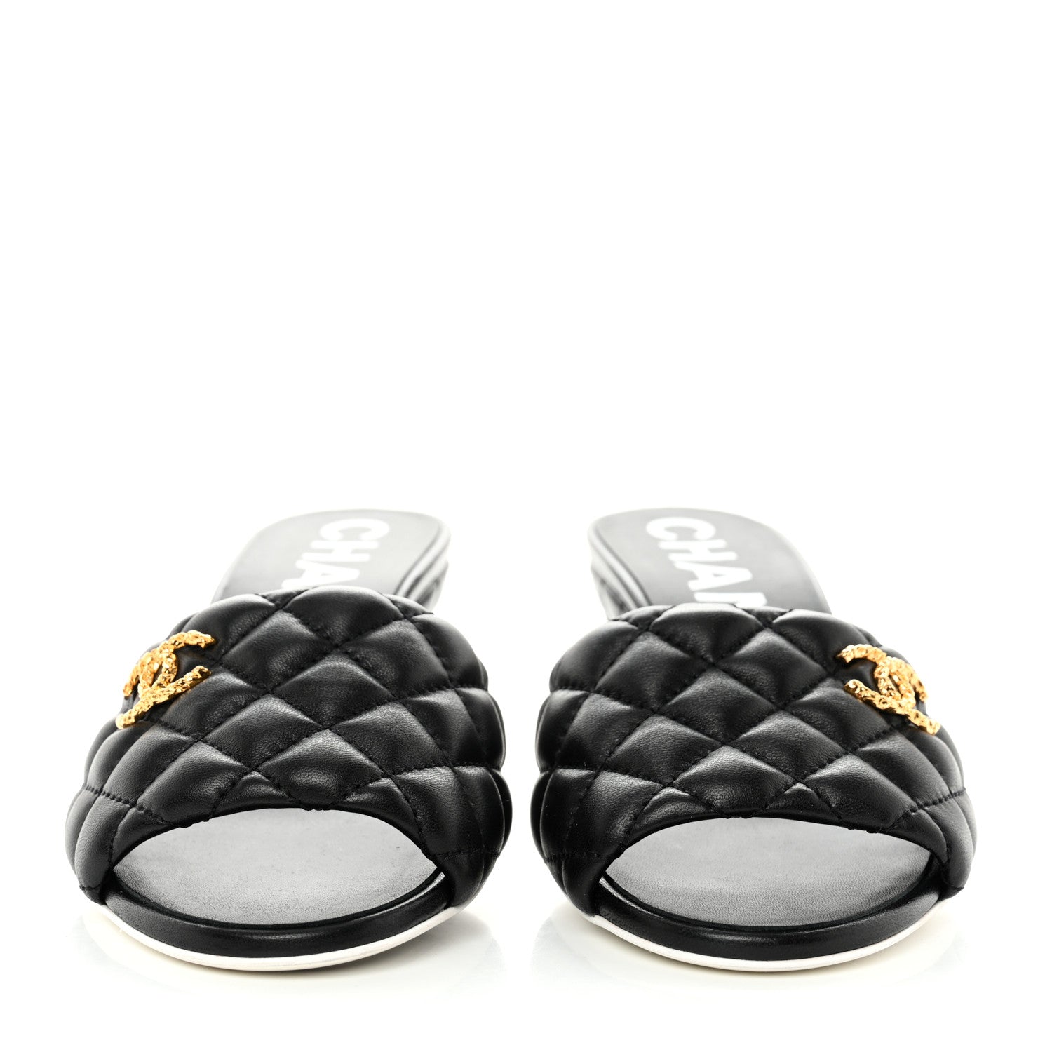 Chanel Lambskin Quilted Textured CC Mules 37.5 Black 2 of 9