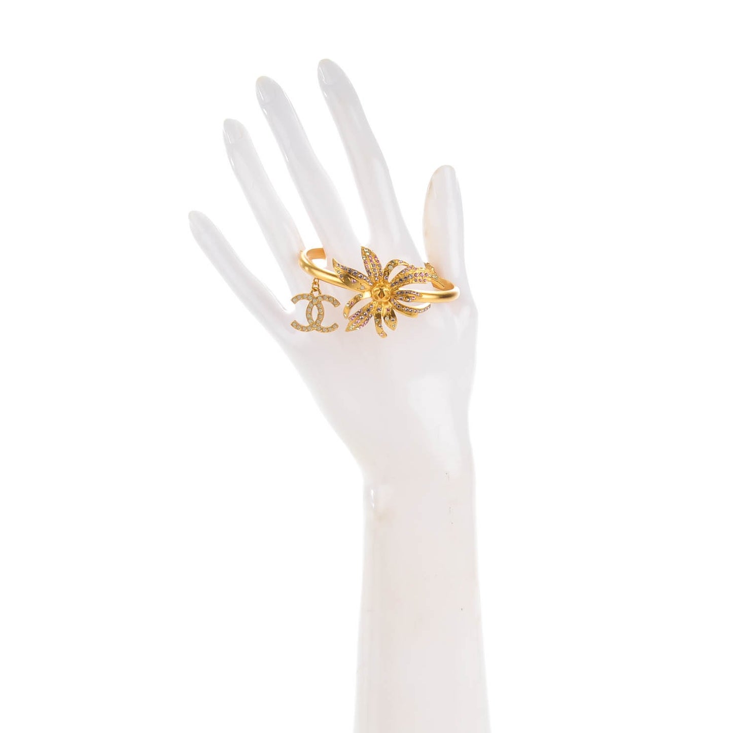 Pearl Crystal CC Palm Tree Cuff Gold