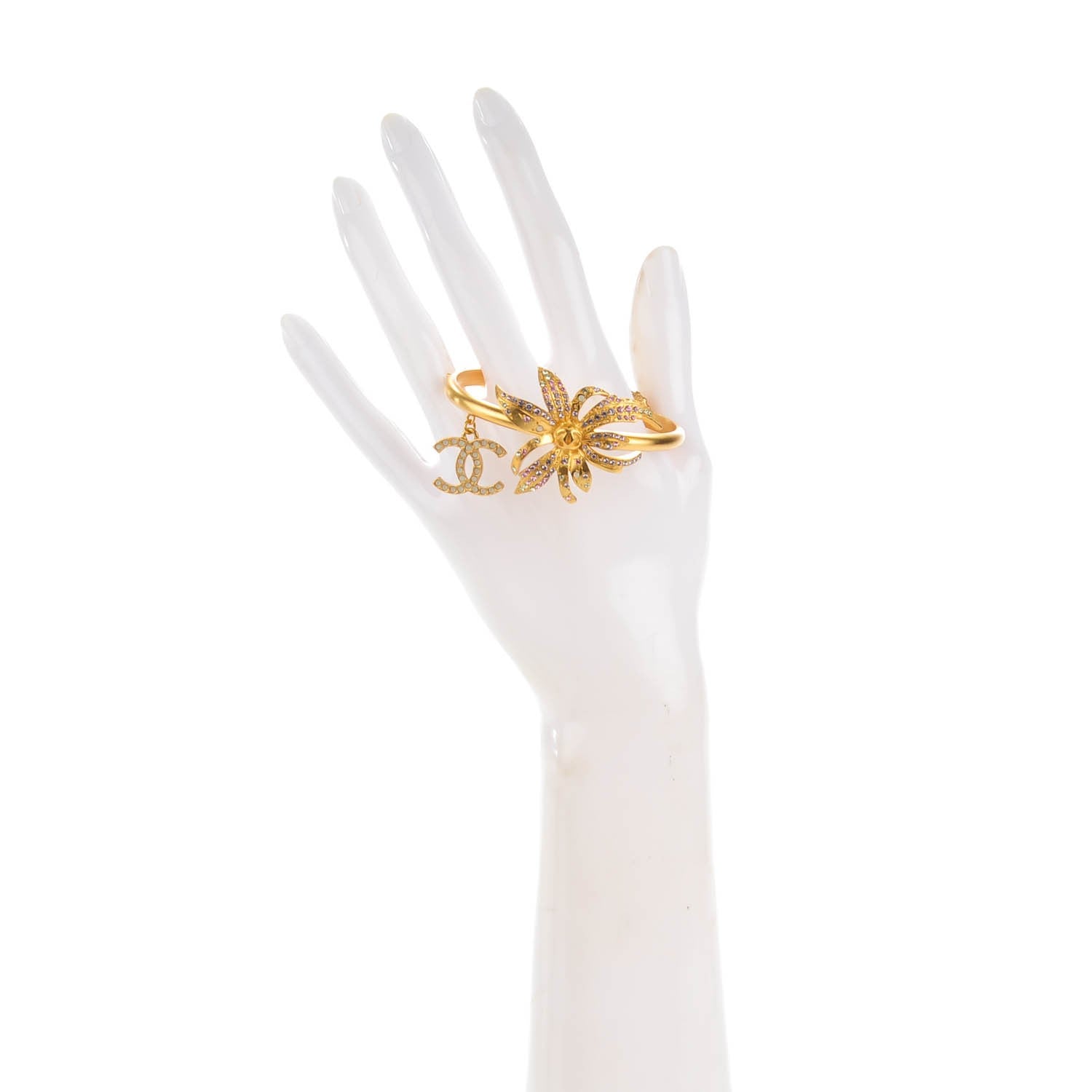 Chanel Pearl Crystal CC Palm Tree Cuff Gold 2 of 4