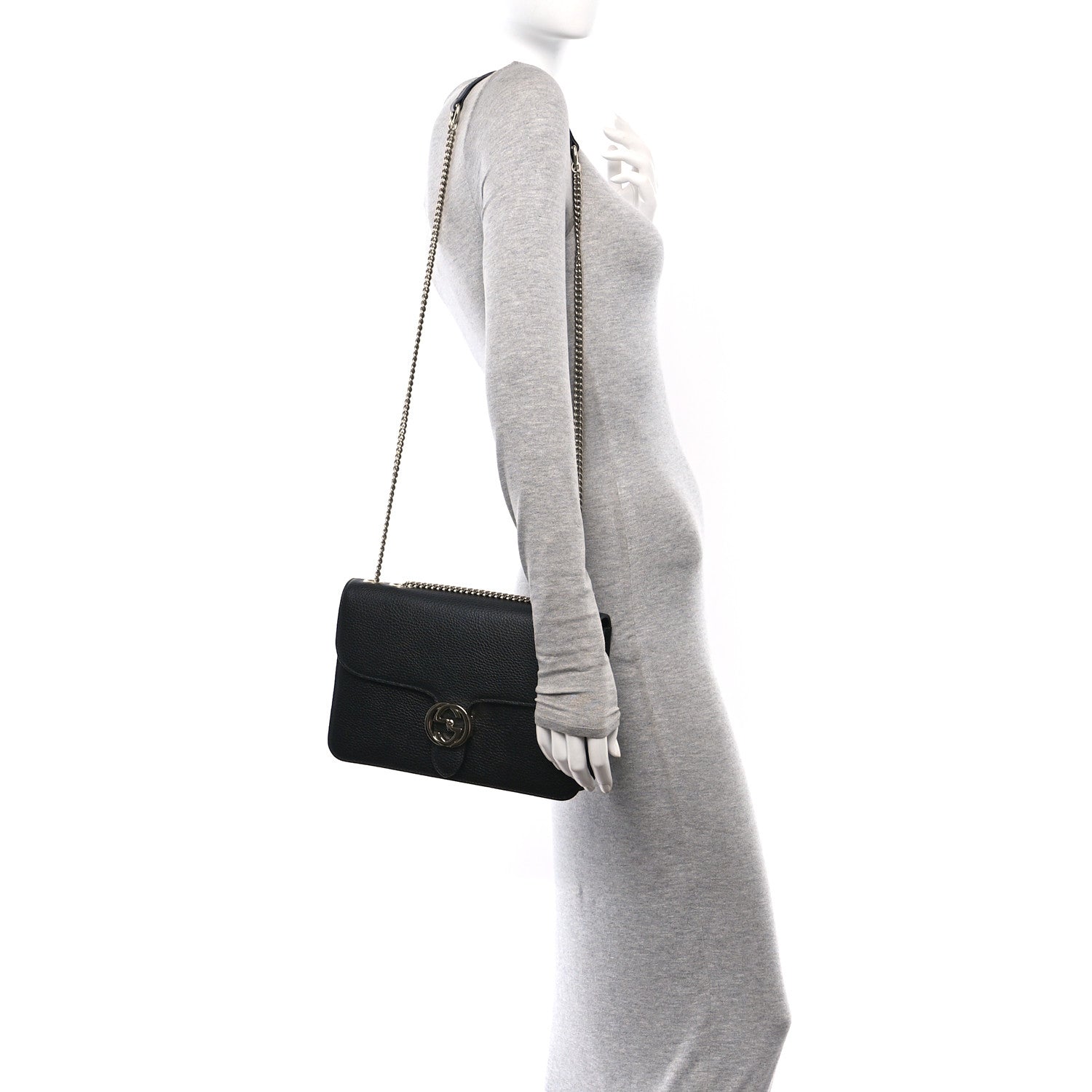Gucci Dollar Calfskin Interlocking G Shoulder Bag Black 2 of 10