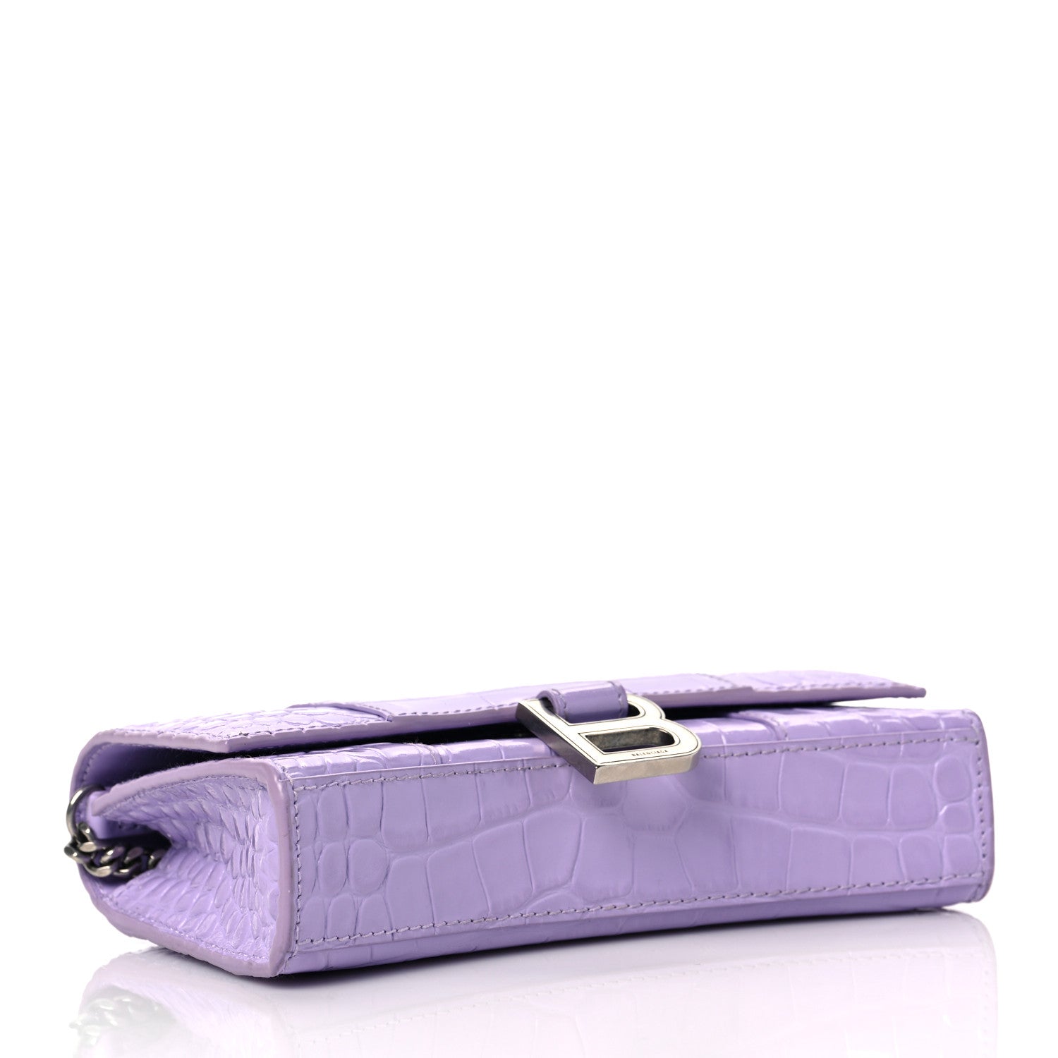 Balenciaga Shiny Calfskin Crocodile Embossed Hourglass Chain Bag Lilac 4 of 11