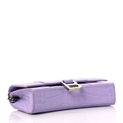Balenciaga Shiny Calfskin Crocodile Embossed Hourglass Chain Bag Lilac 4 of 11