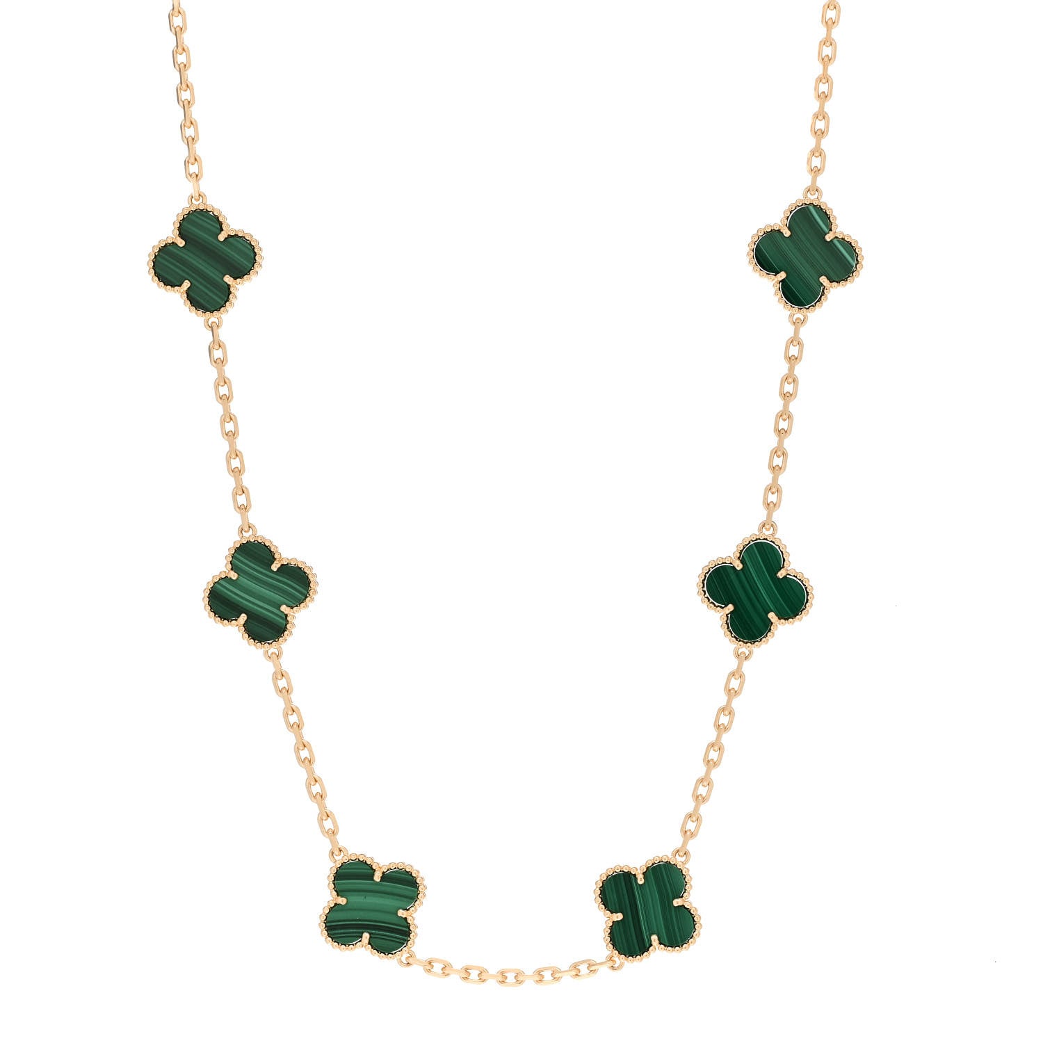 Van Cleef & Arpels 18K Yellow Gold Malachite 10 Motifs Vintage Alhambra Necklace 1 of 6