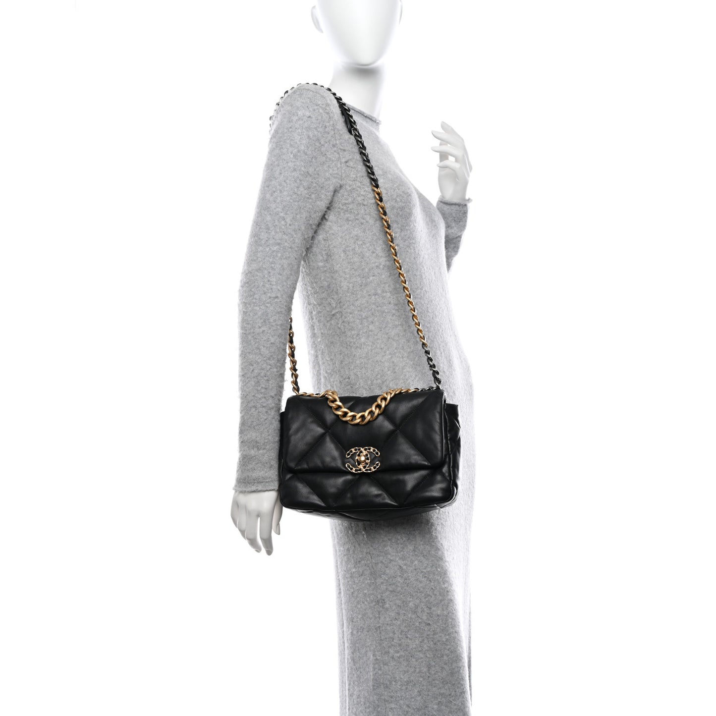 Goatskin Quilted Medium Chanel 19 Flap Black