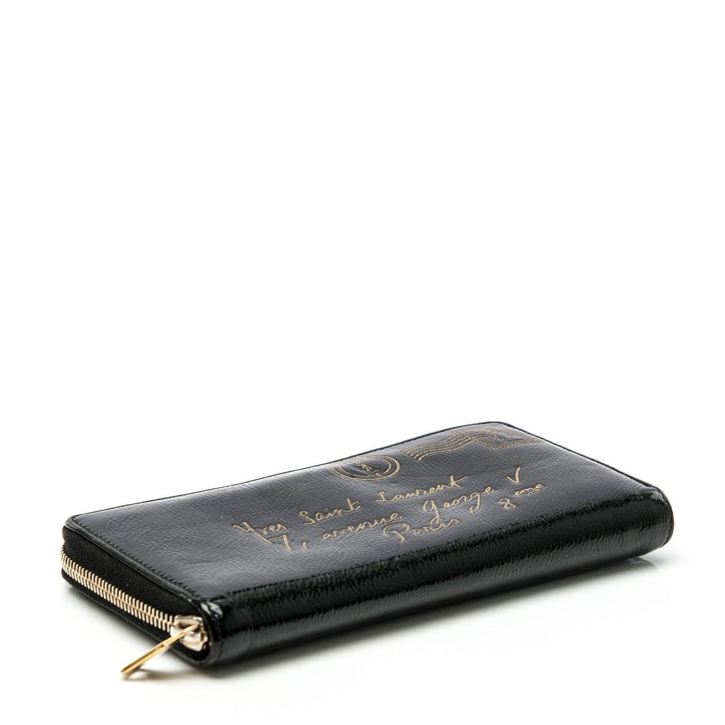 Patent Y Mail Zip Around Wallet Black