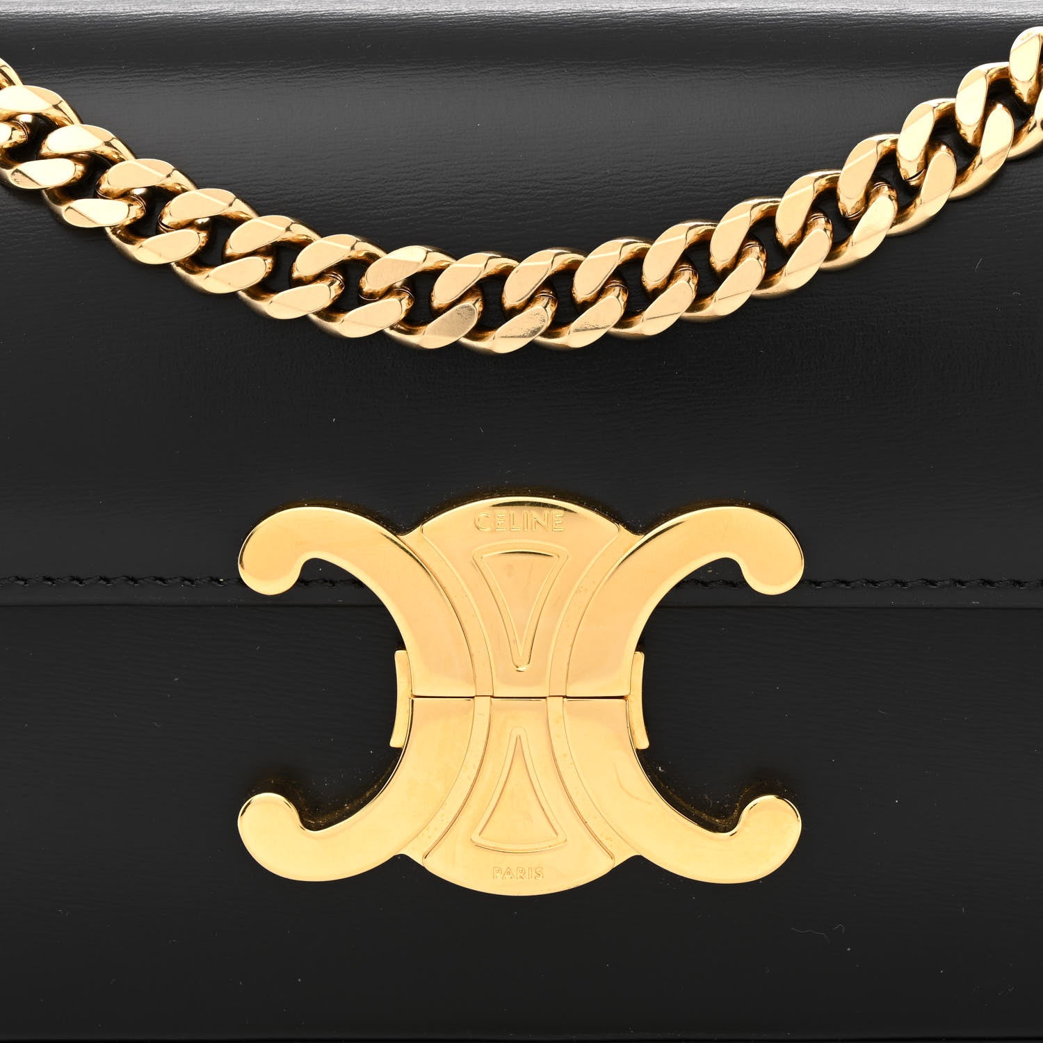 Celine Shiny Calfskin Triomphe Chain Shoulder Bag Black 9 of 11