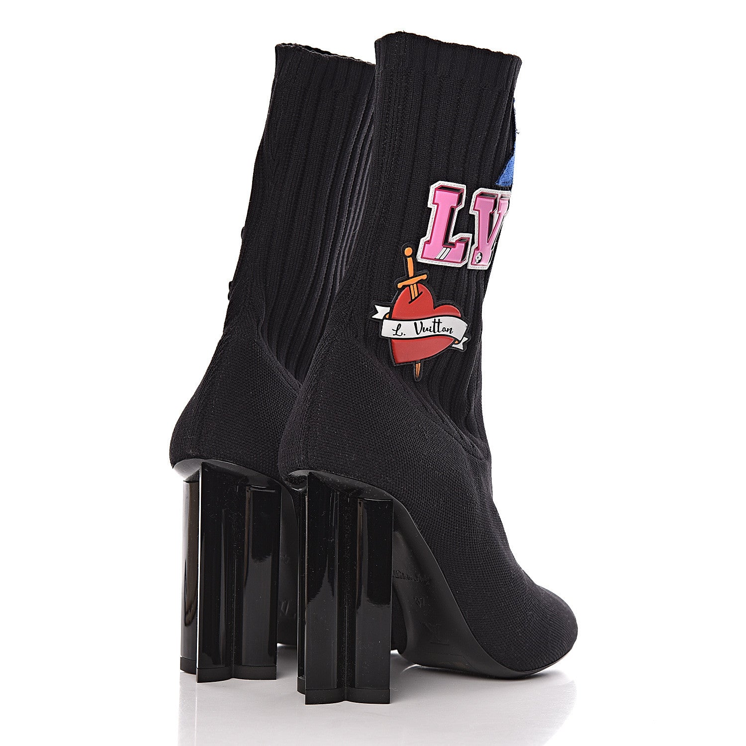 Louis Vuitton Stretch Fabric LV Black Heart Sock Ankle Boots 37 Black 4 of 8