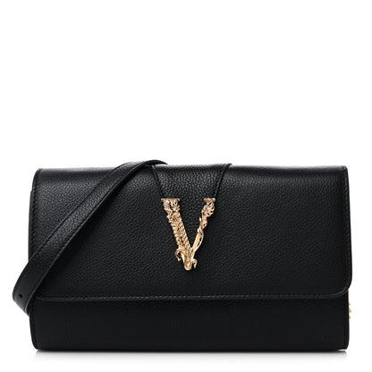 Versace Grained Calfskin Virtus Wallet On Chain Black 1 of 10