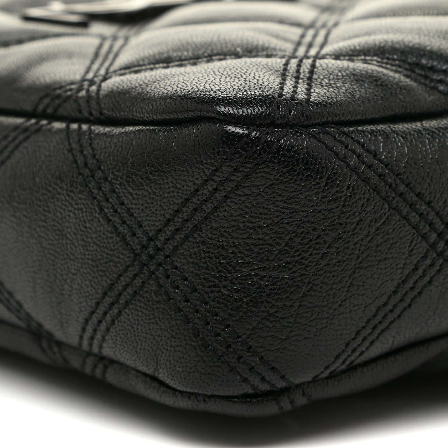 Grained Lambskin Quilted Mini Becky Double Zip Bag Black