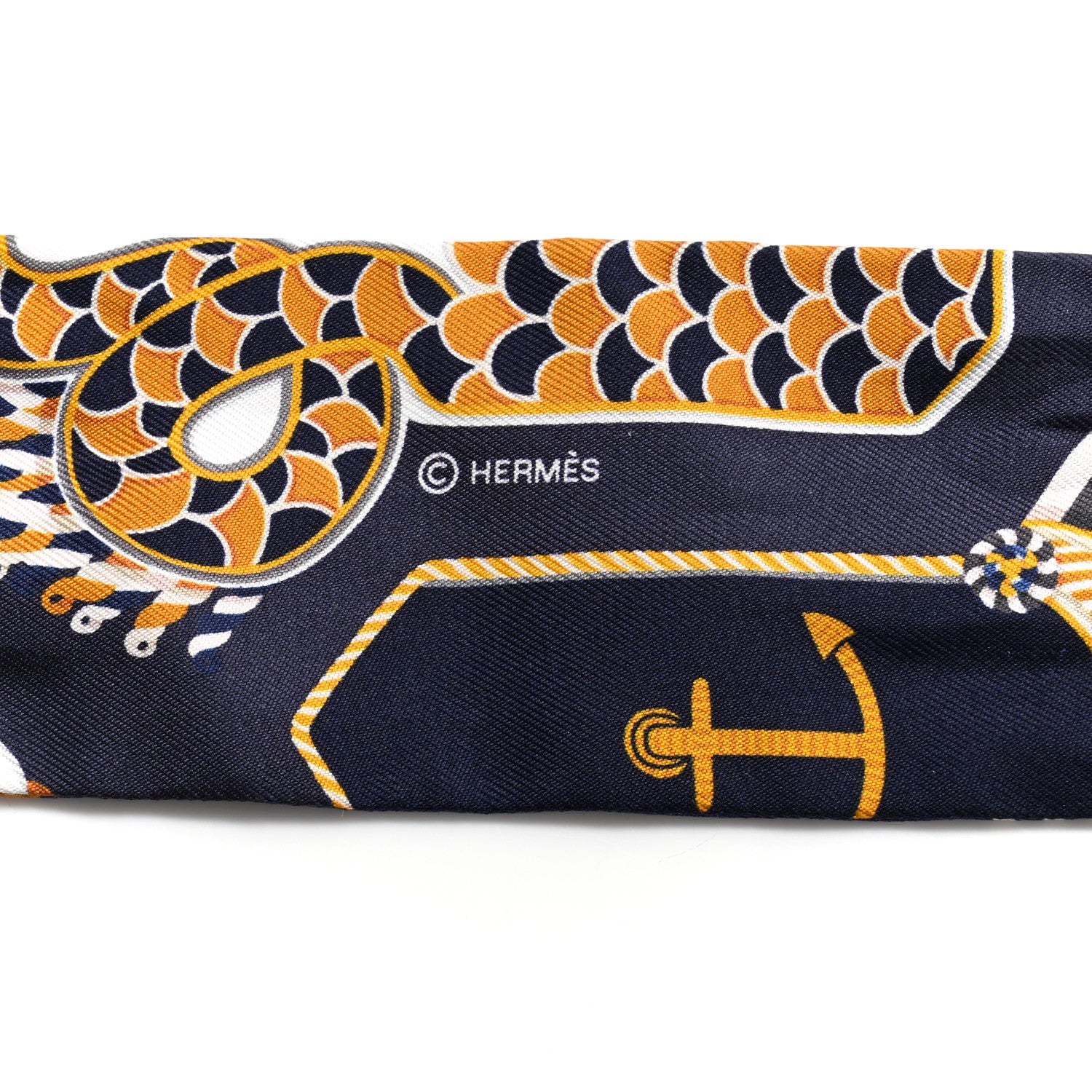 Hermes Silk Epaulettes De Gala Twilly Marine Gold White 7 of 12