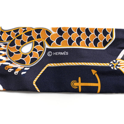 Hermes Silk Epaulettes De Gala Twilly Marine Gold White 7 of 12