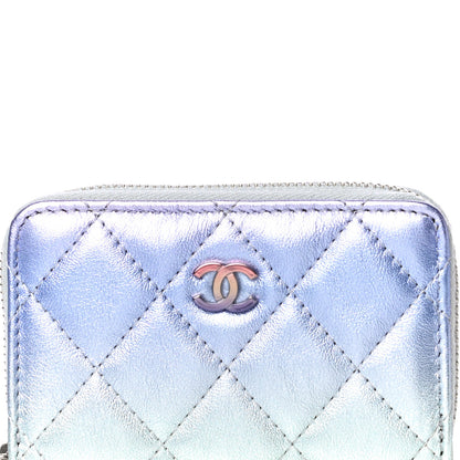 Chanel Gradient Metallic Calfskin Quilted Zip Around Coin Purse Wallet Silver Blue Yellow Purple 7 of 12