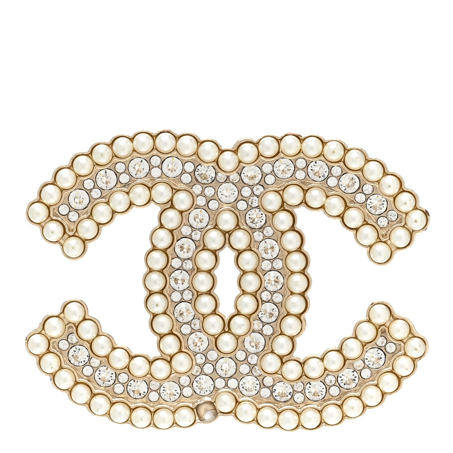 Chanel Crystal Pearl Multi Row CC Brooch Gold 1 of 4