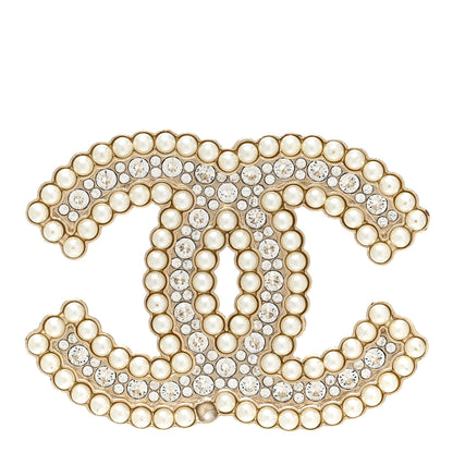 Chanel Crystal Pearl Multi Row CC Brooch Gold 1 of 4