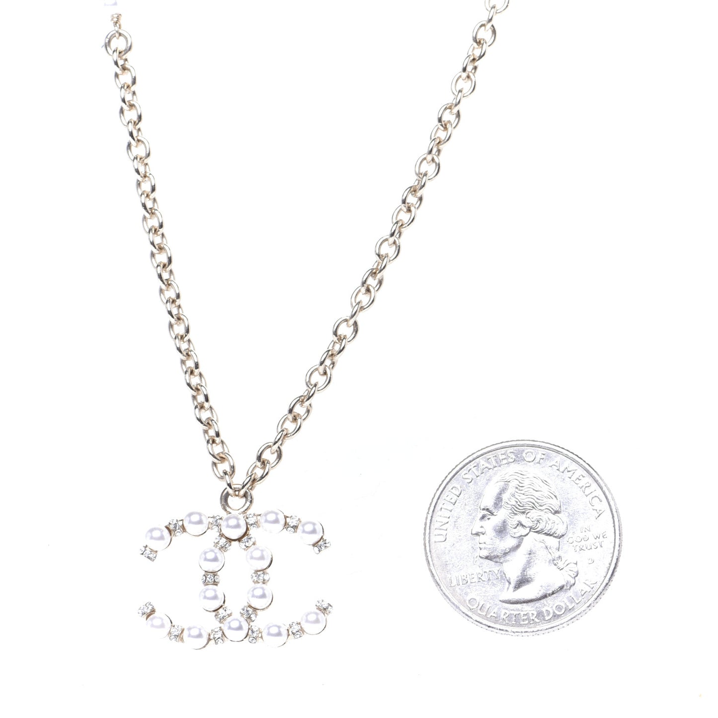 Crystal Pearl Nefertiti CC Pendant Necklace Gold