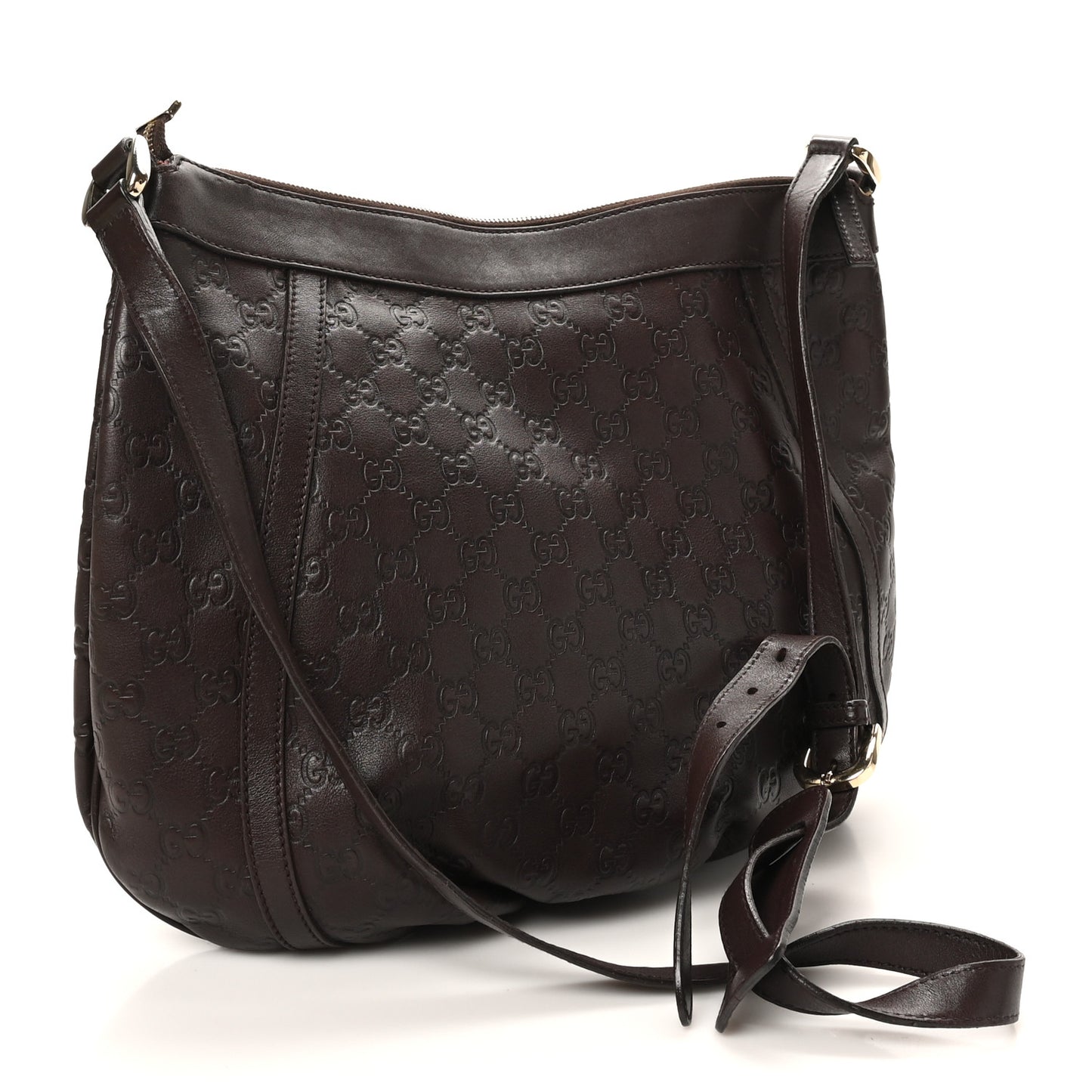 Guccissima Large D Ring Messenger Dark Brown
