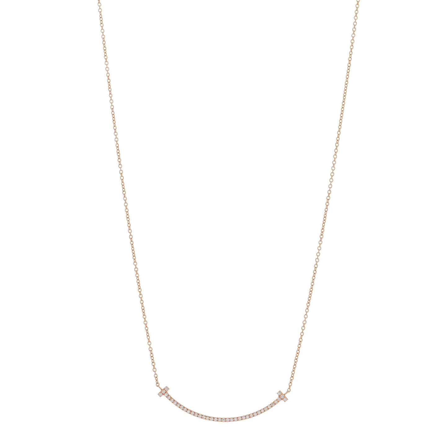 18K Rose Gold Diamond Small T Smile Pendant Necklace