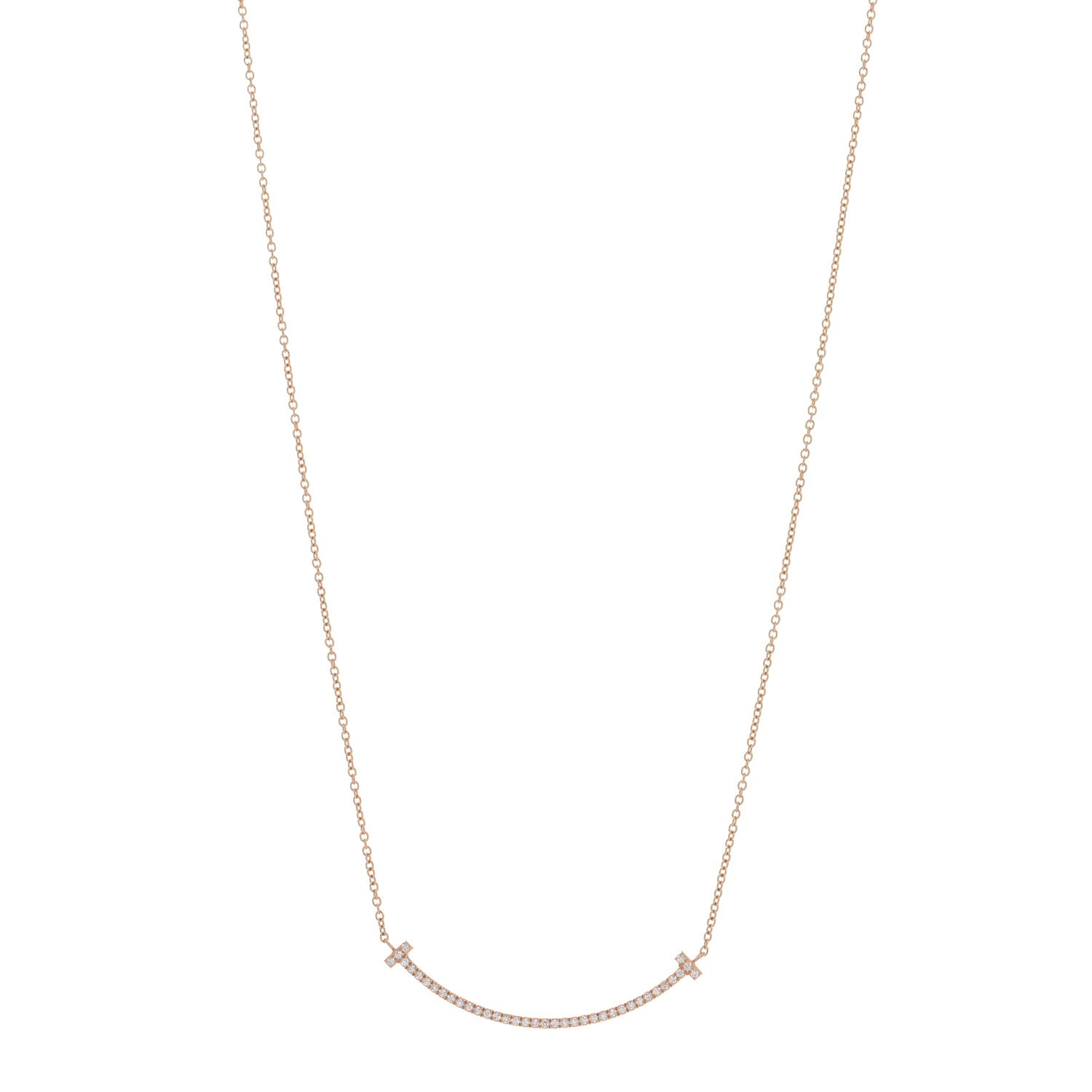 Tiffany 18K Rose Gold Diamond Small T Smile Pendant Necklace 1 of 5