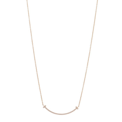 Tiffany 18K Rose Gold Diamond Small T Smile Pendant Necklace 1 of 5
