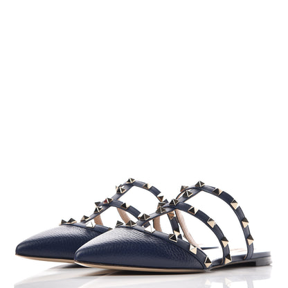 Valentino Garavani Pebbled Calfskin Rockstud Flat Cage Mules 38 Pure Blue 3 of 8