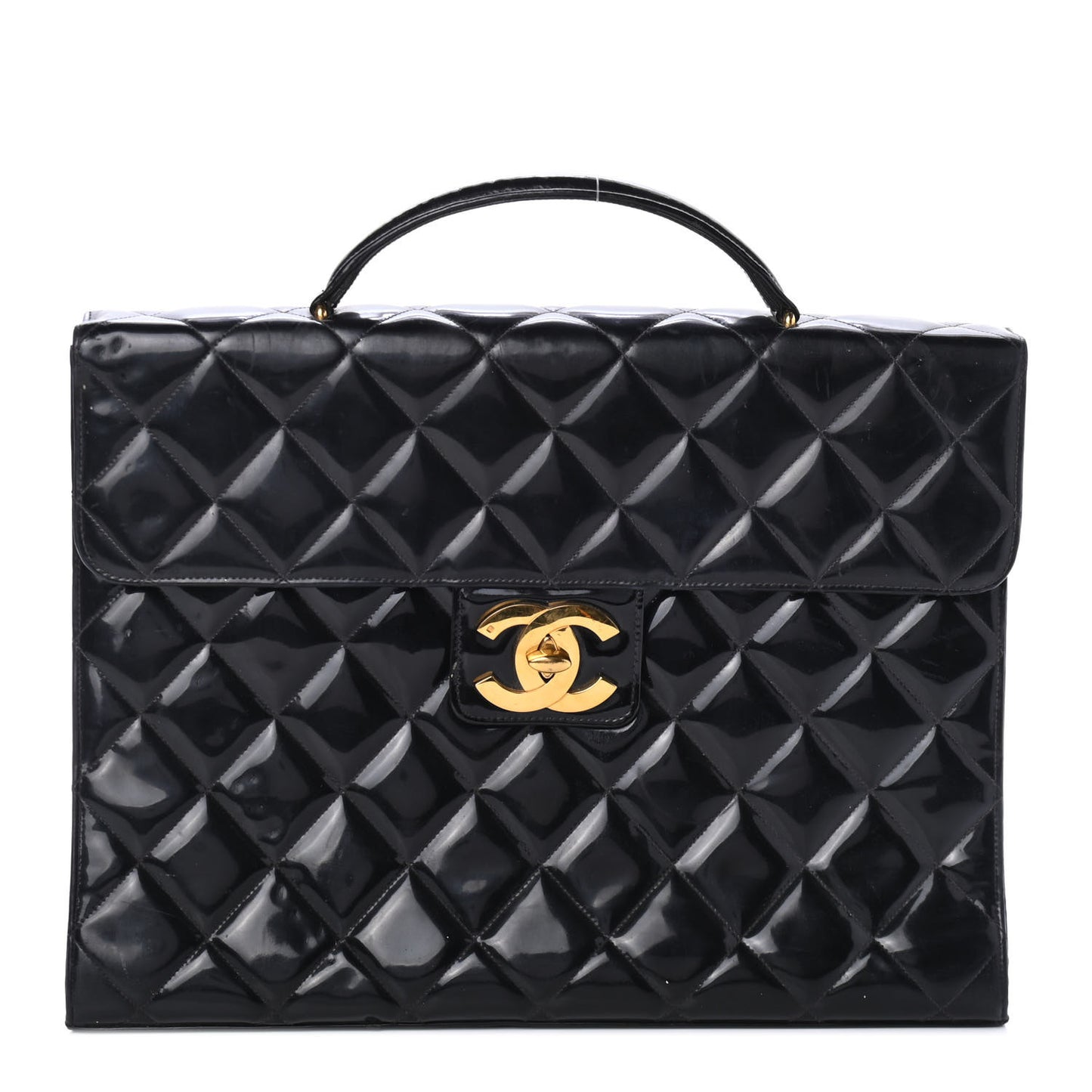 Patent Quilted Briefcase Laptop Bag Black