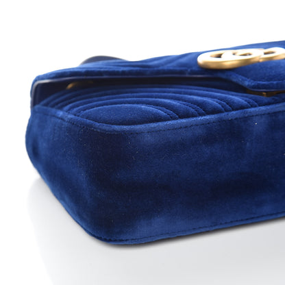 Gucci Velvet Matelasse Small GG Marmont Shoulder Bag Cobalt Blue 9 of 13
