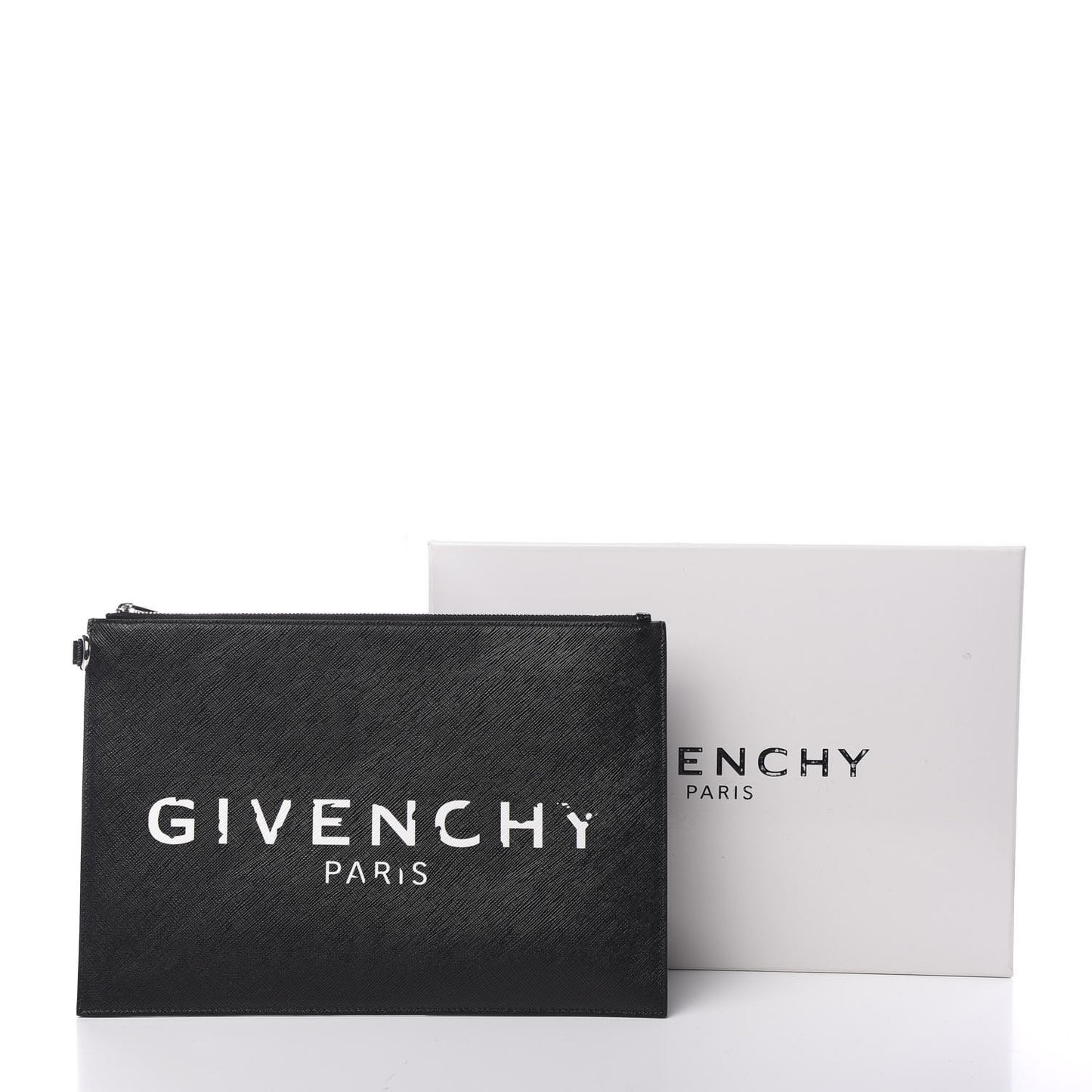 Textured Coated Canvas Iconic Prints Flat Medium Clutch Bag Black
