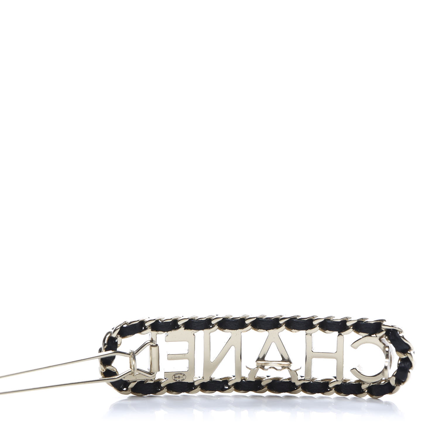 Chanel Metal Lambskin Vintage Allure Logo Hair Clip Black Gold 3 of 4