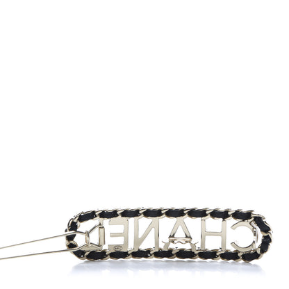 Chanel Metal Lambskin Vintage Allure Logo Hair Clip Black Gold 3 of 4