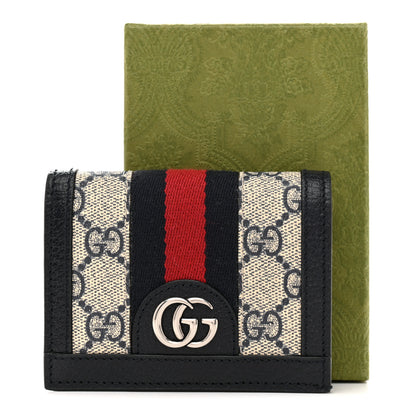 Gucci GG Supreme Monogram Textured Dollar Calfskin Web Ophidia Card Case Beige Blue 8 of 8