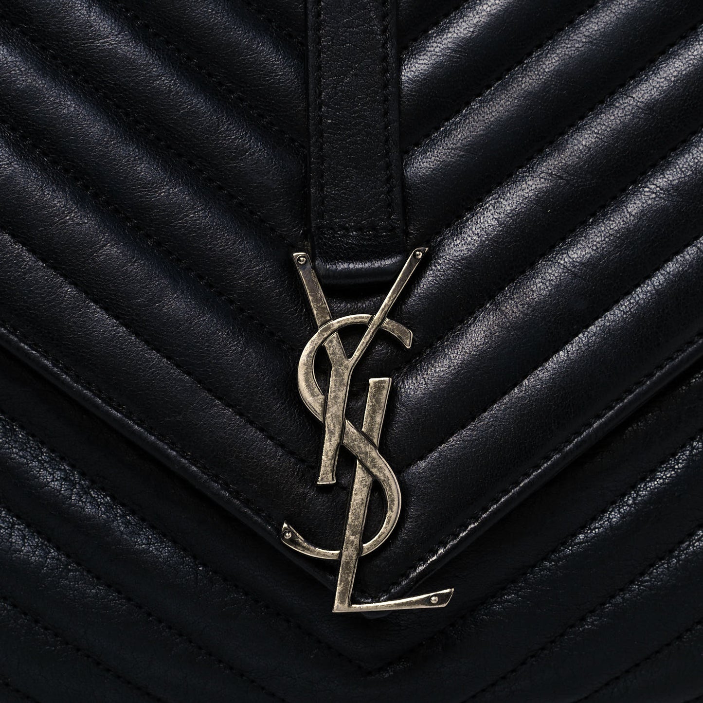 Sheepskin Matelasse Chevron Monogram Large College Satchel Black