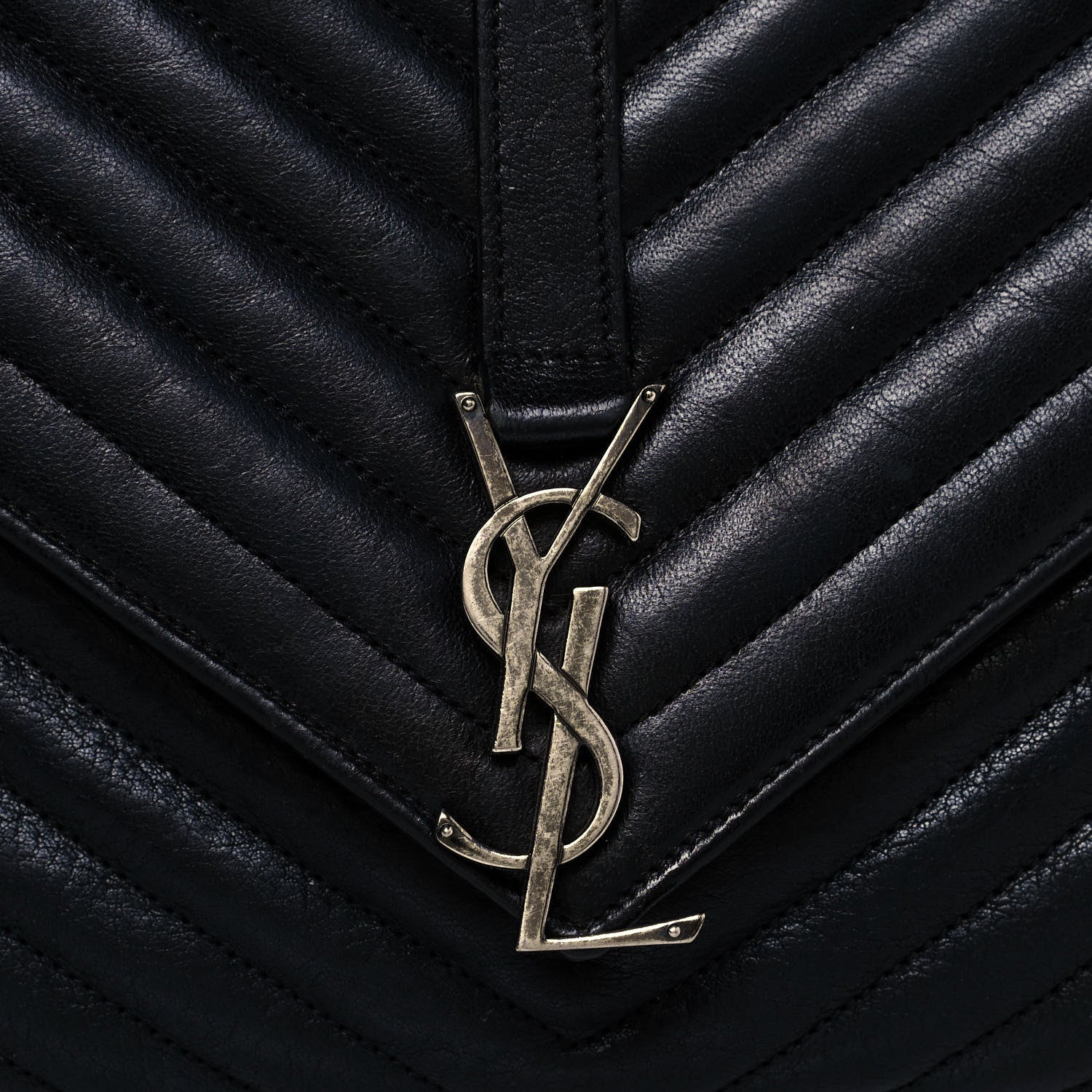 Saint Laurent Sheepskin Matelasse Chevron Monogram Large College Satchel Black 7 of 11