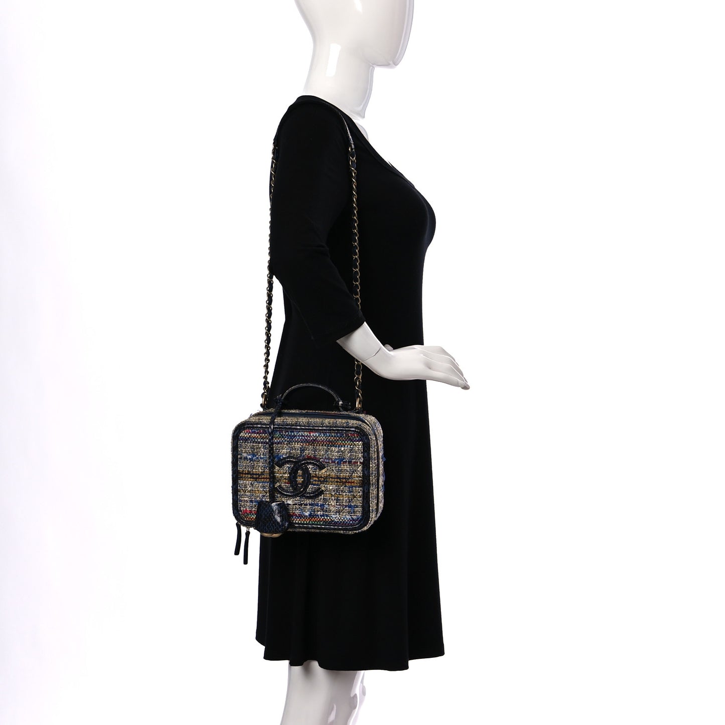 Tweed Snakeskin Quilted Medium CC Filigree Vanity Case Multicolor