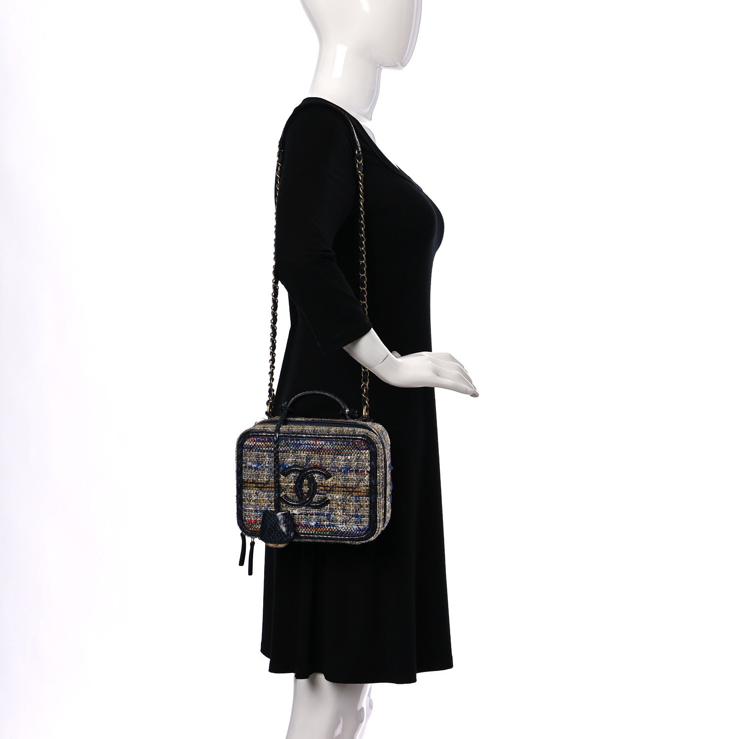 Chanel Tweed Snakeskin Quilted Medium CC Filigree Vanity Case Multicolor 2 of 10
