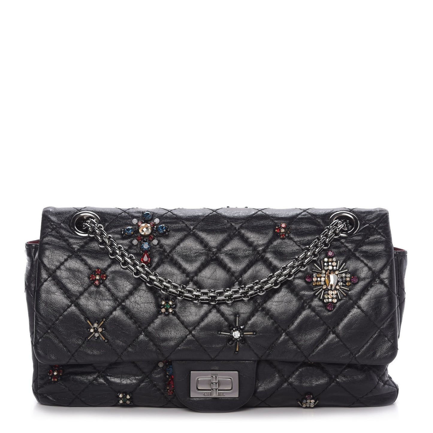 Aged Calfskin Crystal 2.55 Reissue 225 Flap Black