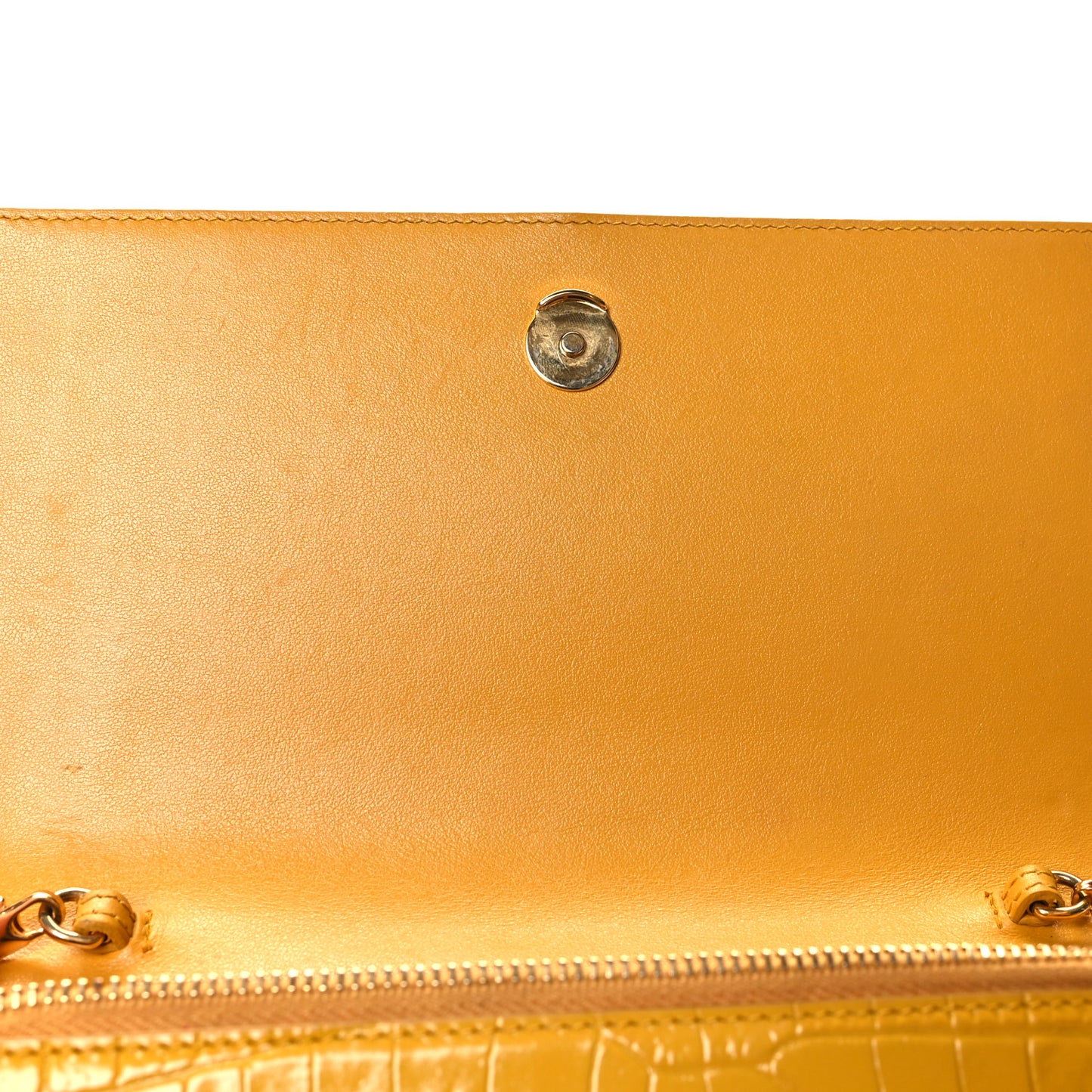 Calfskin Crocodile Embossed Medium Classic Monogram Kate Tassel Satchel Saffron