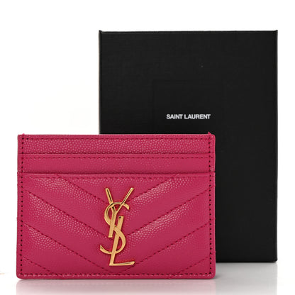 Saint Laurent Grain De Poudre Matelasse Chevron Monogram Credit Card Case Fresh Fuxia 10 of 10