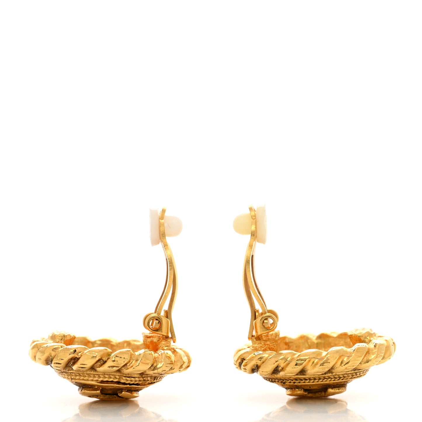 Metal Round CC Clip On Earrings Gold