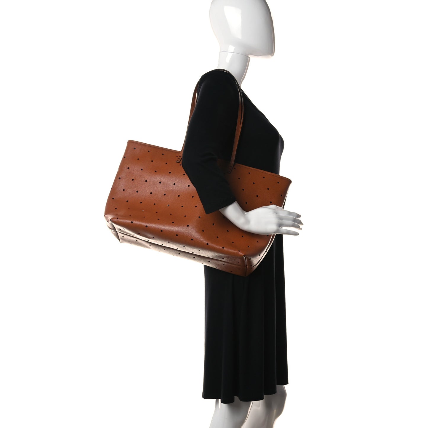 Vitello Zucca Perforated Medium Roll Tote Miel Rosso Tobacco