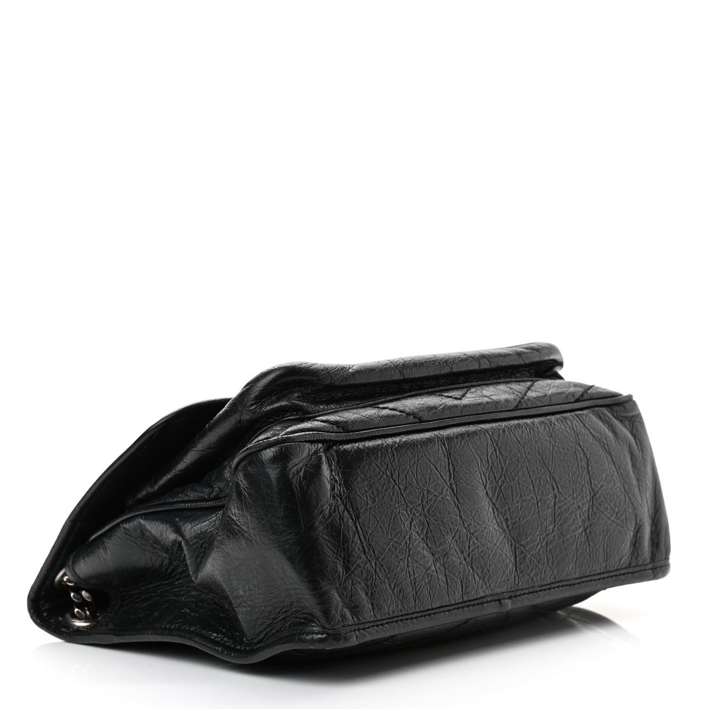 Crinkled Calfskin Matelasse Monogram Medium Niki Chain Satchel Black