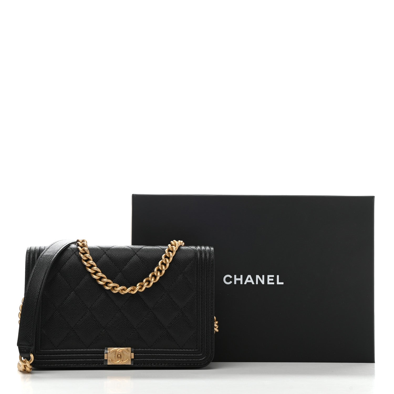Chanel Caviar Quilted Boy Wallet On Chain WOC Black 11 of 11
