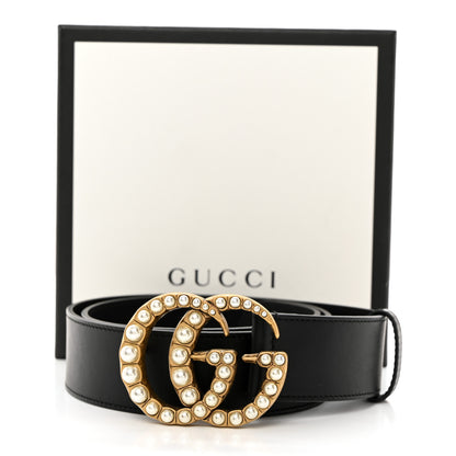 Gucci Moon Calfskin Pearl Double G 40mm Belt 90 36 Black Cream 6 of 6